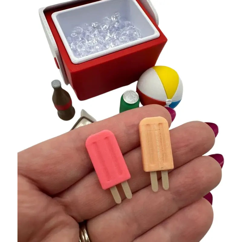 Mini 3D Printed Cooler 6 Color Options w/ Ice, Popsicles, Sandwich, Sodas, Drinks, Watermelon, Beach Ball- Miniature Spring Summer Miniverse, Desktop Decor Gifts
