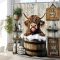 Cute Humorous Farmhouse Shower Curtain, Funny Highland Cattle Bathing Design, Includes Hooks, Suitable for Bathroom Decor, Funny Shower Curtains for Bathroom