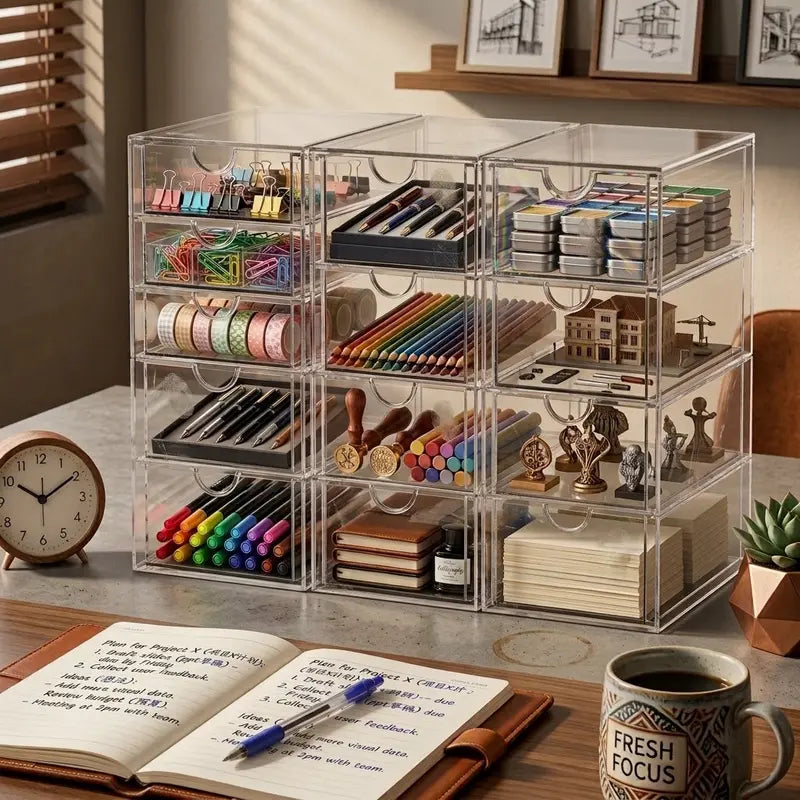 Acrylic Makeup Storage Box with 13 Drawers, Bathroom Counter Organizer, Acrylic Organizers, Desk Organizer, Office Supplies, Storage Drawers for Cosmetic, Pencil, Coffee