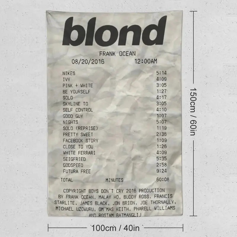 Frank Ocean Blond Flag Art Music Album Tapestry, Signature Print Decorative Polyester Tapestry, Wall Hanging Banner, Room Accessories for Bedroom & College Dorm Decor, White Room Decoration Gift, Wall Decor, Home Wall Hanging, Wall Flag 3*5 flag