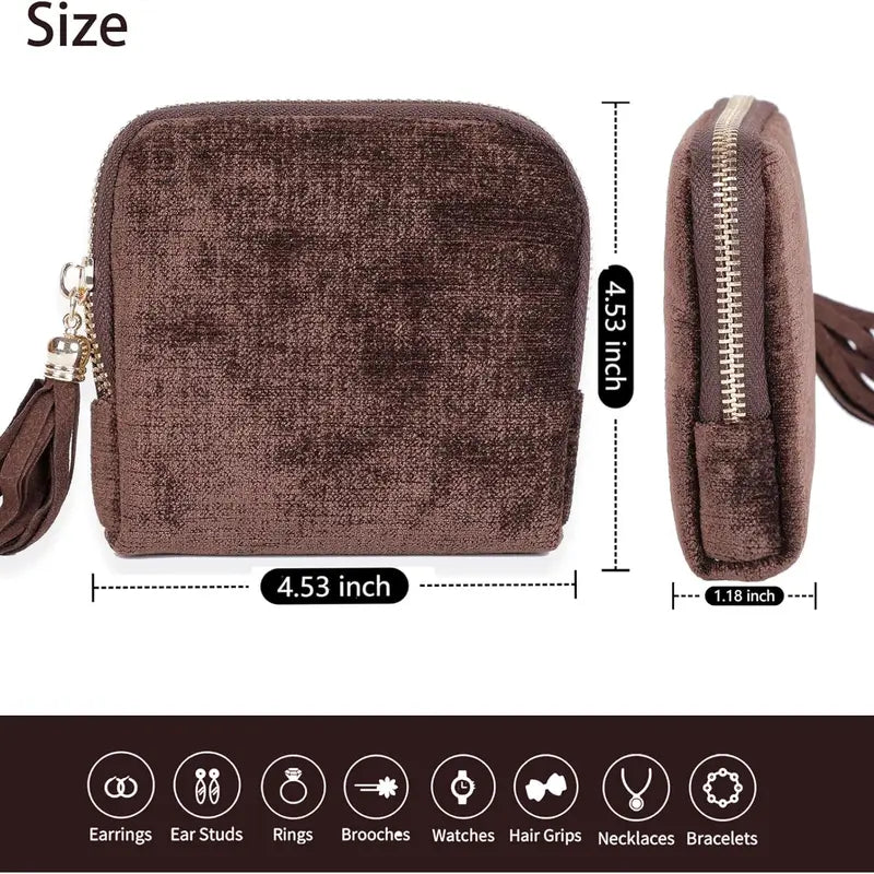 Jewelry Storage Pouch with Tassel Zipper – BOOVO 5 Compartment Velvet & Satin Travel Bag, Soft Interior Organizer for Rings, Bracelets and Chain Necklaces, Ideal Compact Accessory for Handbag or Suitcase, Plush Velvet Feels Luxe And Gentle