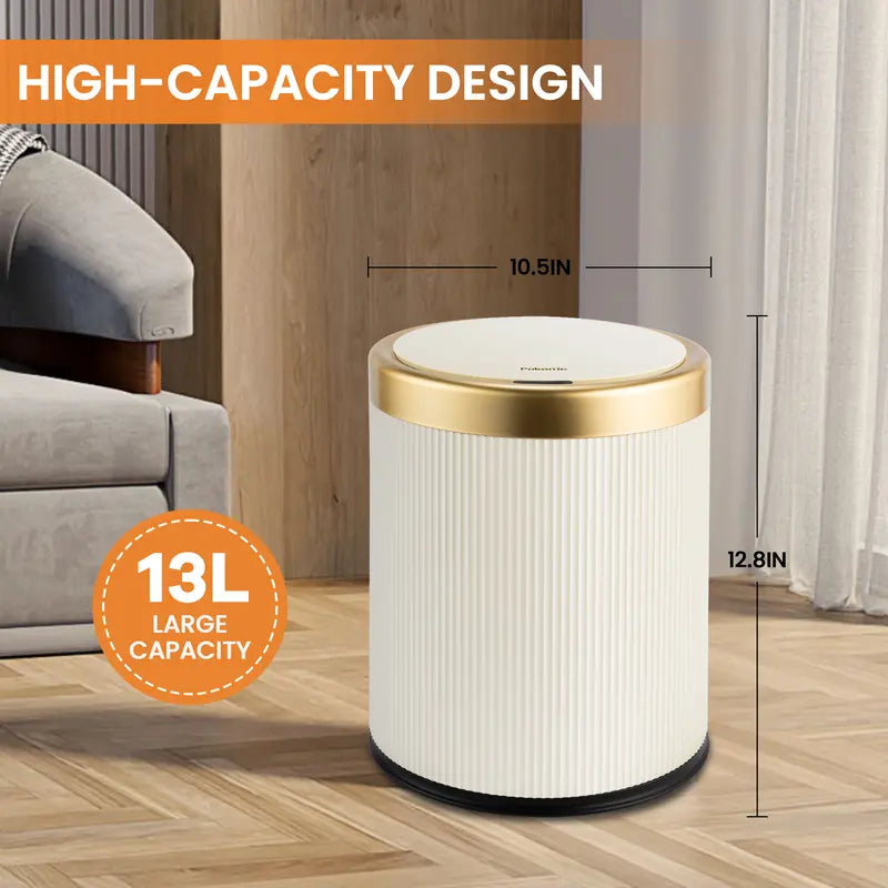 Pukomc Motion Sensor Trash Can with Lid, 3.5 Gallon Touchless Trash Bin, Automatic Waterproof Bathroom Garbage Can, Large Capacity Odor Control Advanced Sensing Technology Stylish Beige summerwins