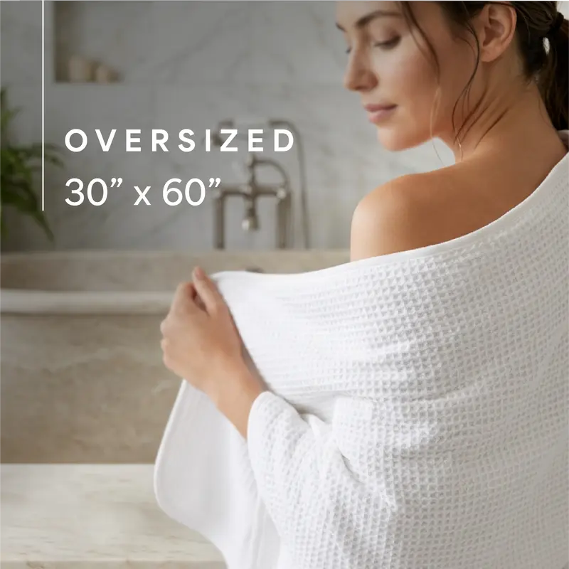 AURA by S&T INC. Microfiber Waffle Bath Towels, 4 Pack, Quick-Dry, Ultra Absorbent, Lightweight Towels for Bathroom, Gym, Travel and Beach, 30 inches x 60 inches, 420GSM, White