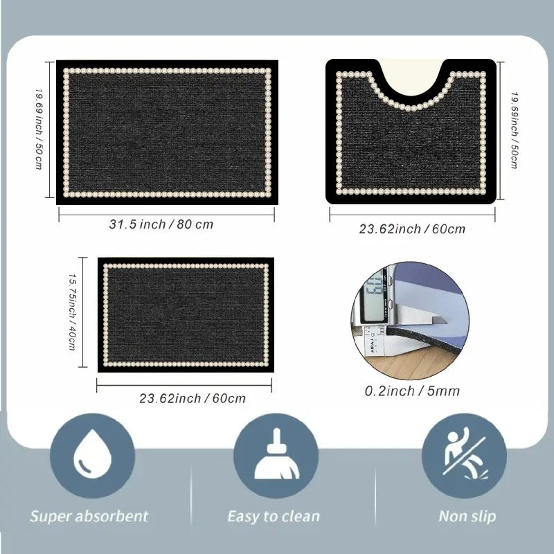 Thickened 0.2in, 3-Piece Set Bathroom Mat, Absorbent Quick-Dry Foot Mat, Anti-Slip TPR Rubber Bottom, Minimalist Style Home Decor, Suitable For Under Sink, Toilet Mat, Door Mat, Entrance, Living Room, Bedroom, Kitchen Small Rug, Hotel Guesthouse, Etc. out