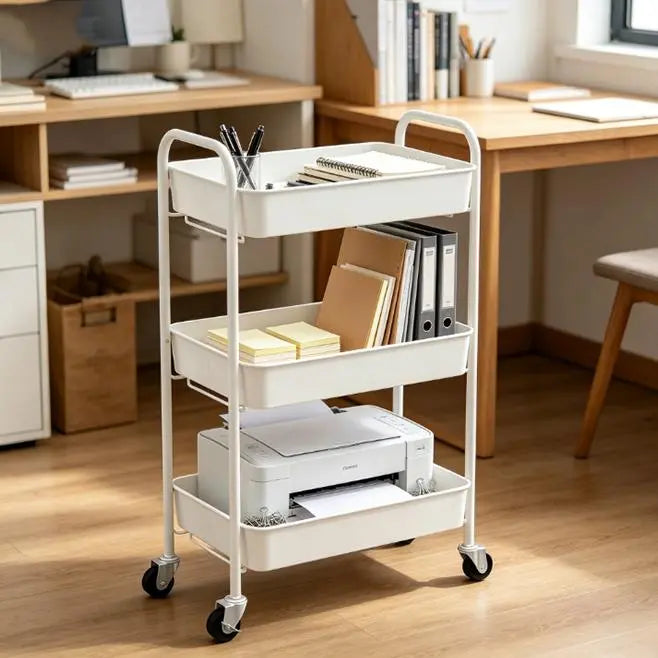 Kitchen Cart Bedroom Storage Cart Small Table Bedside Office Cart, Rolling Cart Stand 3-Tier Multi-Purpose Metal Storage Organizer Rack Kitchen Office Home Books Baby Toy Cart Stand