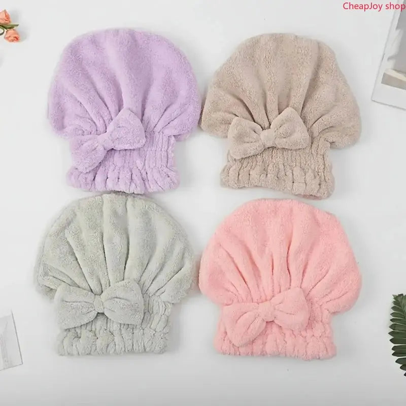 Bow Decor Hair Wrap & Shower Cap Set 2Pcs/4Pcs, ultra soft high absorbency reusable quick dry hair turban, practical bathroom essential for daily shower use, gym sports and outdoor camping travel preparation