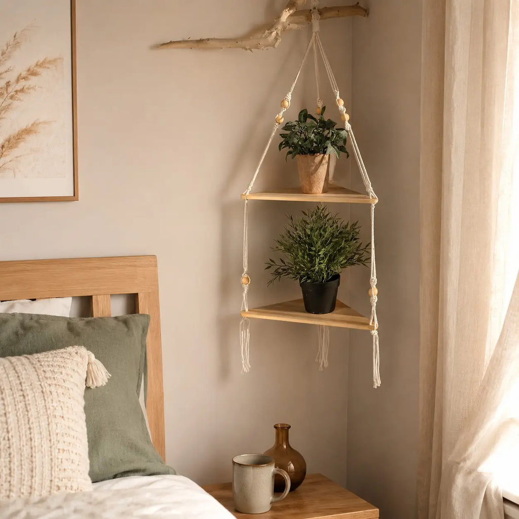 Wooden Wall-Mounted Space Saving Design Hanging Rack, 1 Count Boho Triangle Corner Wall Shelf, Home Decor for Bedroom, Living Room or Study, Shelfs For Wall #GLOBAL PICKS
