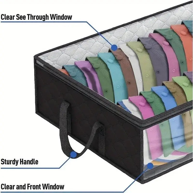 Hat Storage Dust Bag Baseball Hat Cap Organizer Clear Rack Zipper - Black Space Saving Bags Boxes