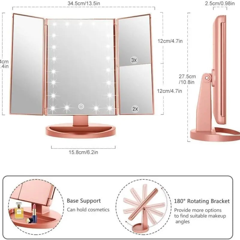 Hoodink Lighted Vanity Mirror, 23"x18" Hollywood Makeup Mirror with 15 LED Bulbs, 3 Color Modes, USB Port, Tabletop-Wall Mount, Room Decor, House Decor, Vanity Organization, Girl Room Accessories for Women White