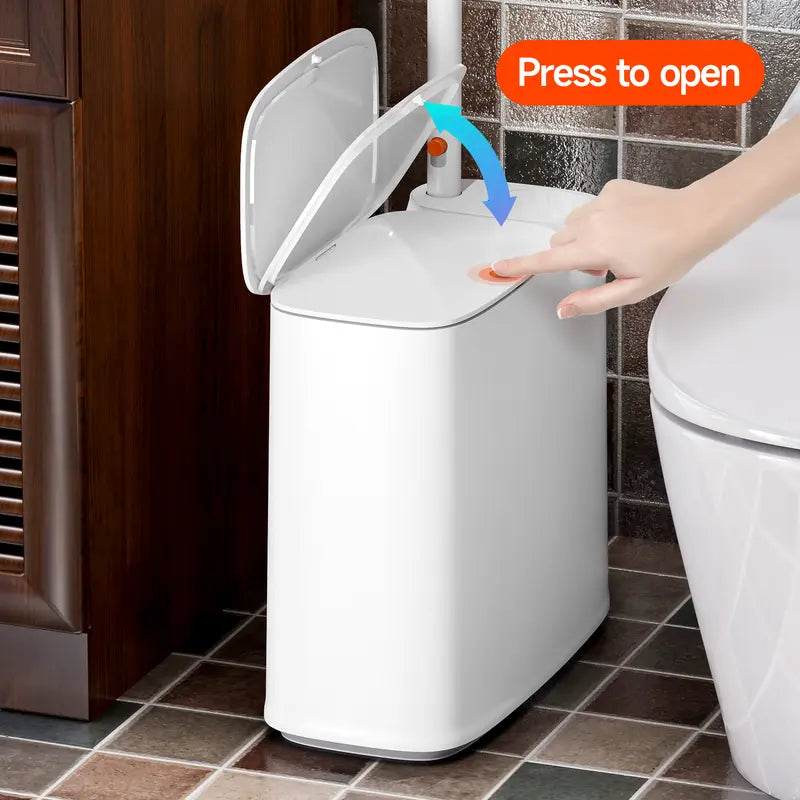 Bathroom Trash Can, 2-in-1 Bathroom Trash Can with Disposable Toilet Brush, Waterproof Slim Waste Bin with Removable Inner Bucket, Disposable Toilet Cleaning Kit, Space-Saving for powder room