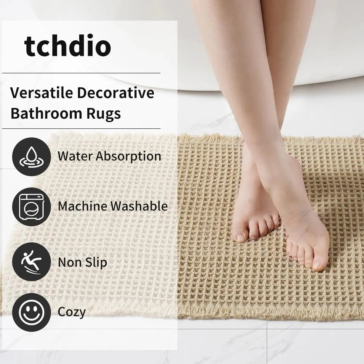 2 Counts Anti-Slip Waffle Bathroom Mats Set, Non Skid Mats, Non-Toxic Bath Rug & Door Mat, Absorbent Kitchen Floor Covering and Bathroom Drying Doormat, Ideal for Wet Areas, Nonslip Bathroom Rugs