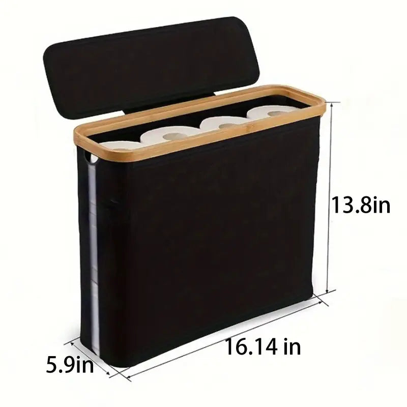 UFORU Large-Capacity Foldable Tissue Holder with Lid - Classic Eco-Friendly Wooden-Frame Bathroom Accessory, Apartment Accessories, No Assembly Required, Durable Grey Fabric Surface, Fold-Flat Fold to Save Space Home Organizer