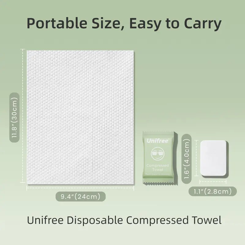 Unifree Compressed Towel Tablets - XL Soft, Eco-Friendly, Biodegradable Plant Fiber Disposable Face Towels - Individually Wrapped, Portable, Multi-Purpose for Travel, Camping, Hotel Stays,
