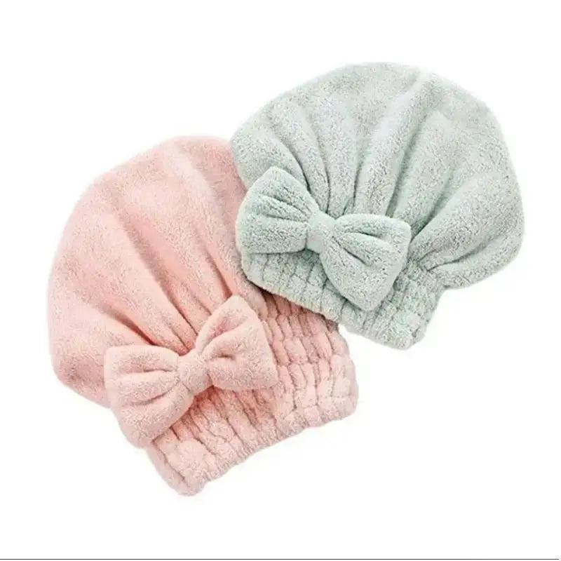 Bow Decor Hair Wrap & Shower Cap Set 2Pcs/4Pcs, ultra soft high absorbency reusable quick dry hair turban, practical bathroom essential for daily shower use, gym sports and outdoor camping travel preparation