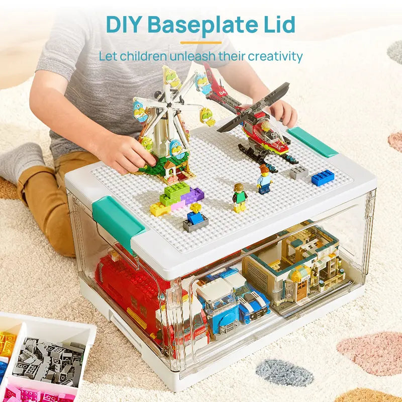 【Building Block Station】Vtopmart 2Pack 24QT Collapsible Lego Organizer Storage Bin, Adjustable, Multilayer Storage, Building Baseplate Lid, Removable Tray, Divided Compartment, Water&Dust Proof, Lockable, Playroom Restock, TikTokShopFallDealsForYou