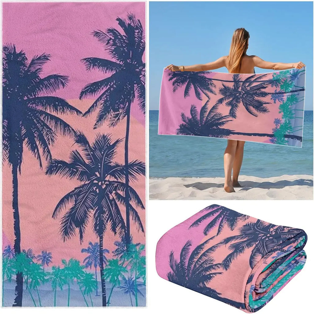 Comfortable Quick-Dry Beach Towel, Quick Drying Towel, Tropical Sunset Coconut Tree Sun Print Pattern, Ideal for Beach Pool Camping, Perfect Gift for Family Friends, Quick Dry Towels