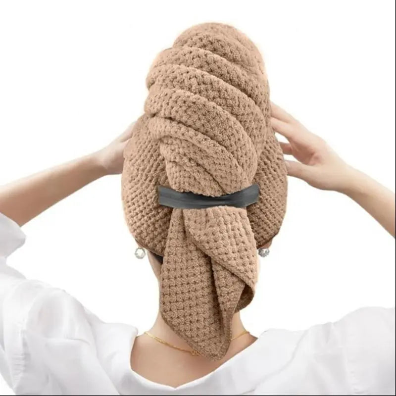 Hair Drying Towel, Plopping Towel Curly Hair, Solid-Colored Soft & Absorbent Microfiber Hair Wrap with Elastic Strap, Large Hair Turban Towel for Wet Hair, Travel Towels