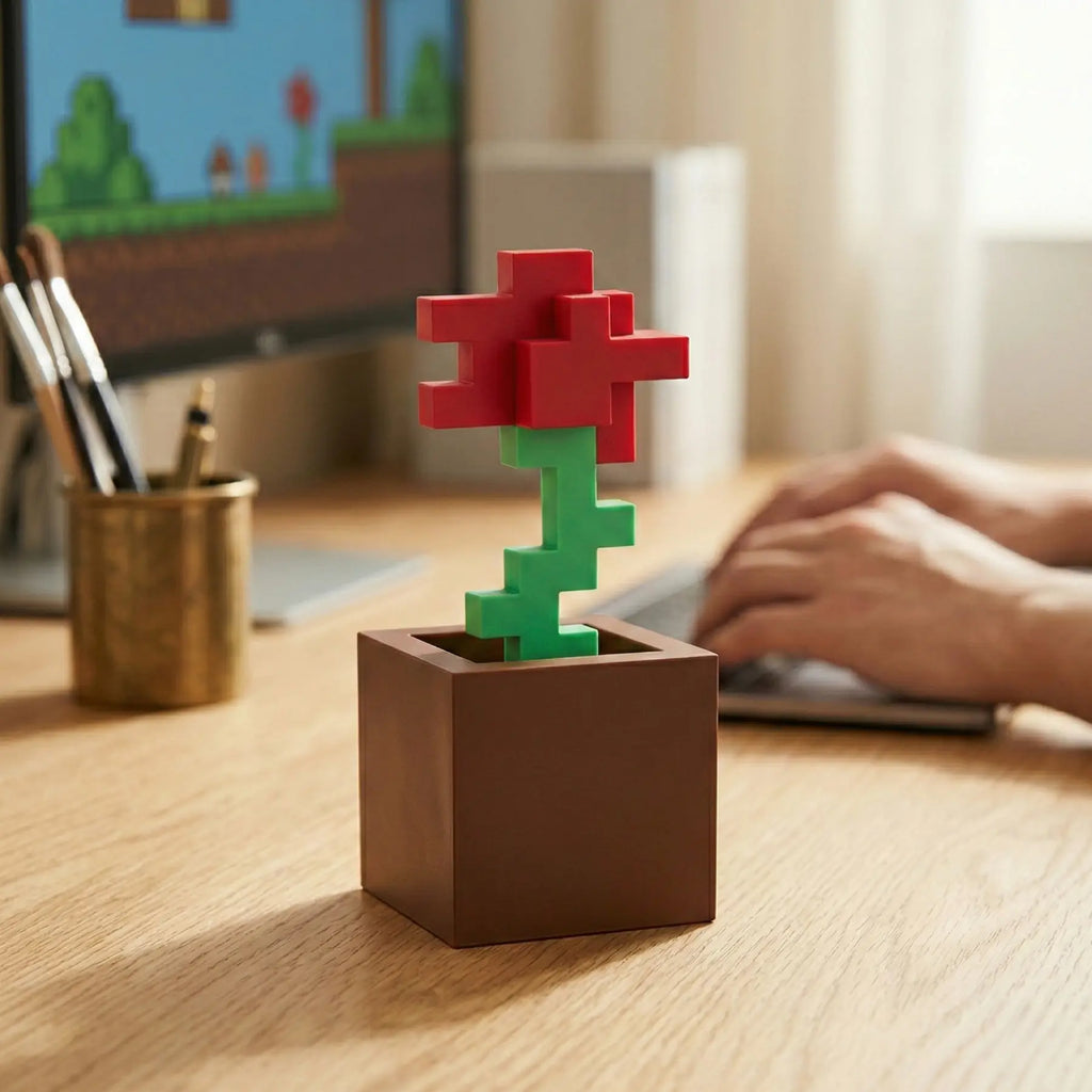 Pixel Rose Decoration, Flower Ornaments, Faux Floral Decor, No Power Required, Durable Plastic Construction, Suitable for Bedroom Desks, Office Desks and Home Decoration, Festival Party Gifts