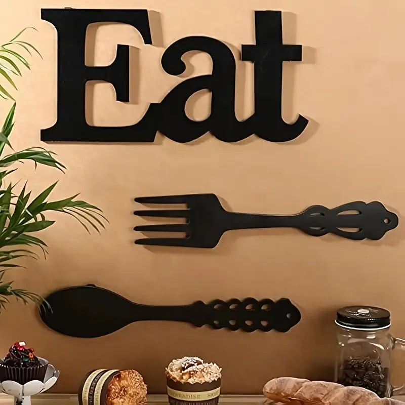 Rustic 'eat' Wall Decor Set, Home Wall Art, Wooden Fork and Spoon Letter Art, Elegant Farmhouse Kitchen and Dining Room Decoration Items, Perfect for Christmas