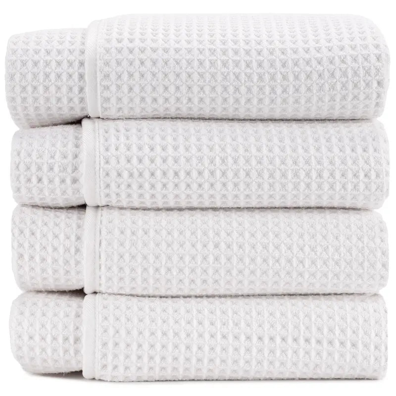 AURA by S&T INC. Microfiber Waffle Bath Towels, 4 Pack, Quick-Dry, Ultra Absorbent, Lightweight Towels for Bathroom, Gym, Travel and Beach, 30 inches x 60 inches, 420GSM, White