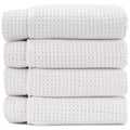 AURA by S&T INC. Microfiber Waffle Bath Towels, 4 Pack, Quick-Dry, Ultra Absorbent, Lightweight Towels for Bathroom, Gym, Travel and Beach, 30 inches x 60 inches, 420GSM, White