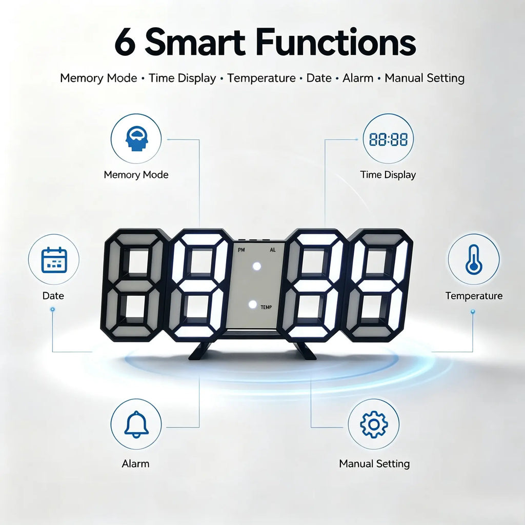 3D LED Digital Lighted Wall Clock with Night Light & Adjustable Brightness – 9-Inch Smart Desk Clock for Bedroom, Kitchen & Office (Time/Date/Temperature)
