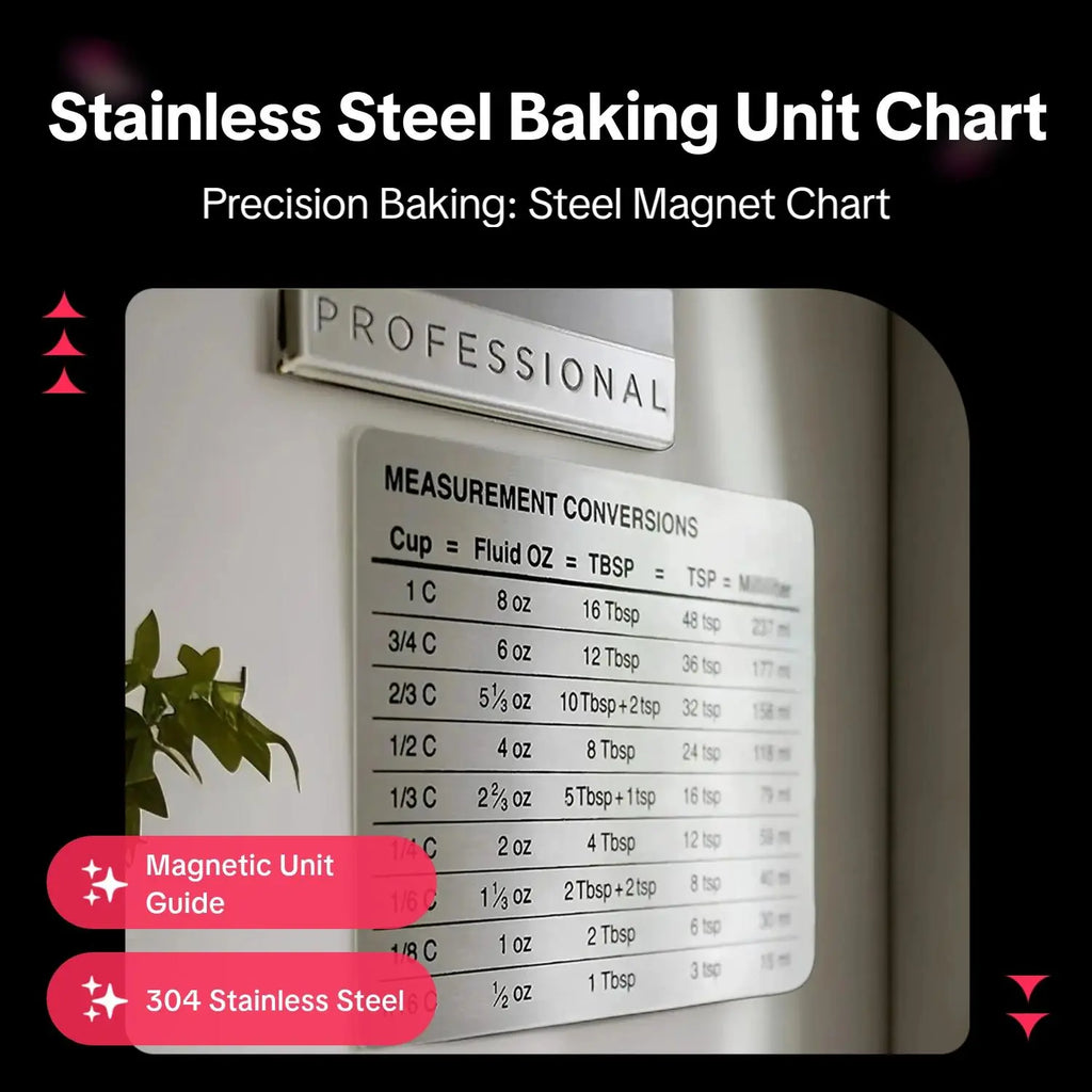 1-Piece Stainless Steel Refrigerator Magnet with Baking Unit Conversion Chart, Kitchen Baking Utensil and Home Decoration, Refrigerator Decorating Magnet, High-End Fridge Magnet, Decorative Fridge Magnets, Magnets for fridge