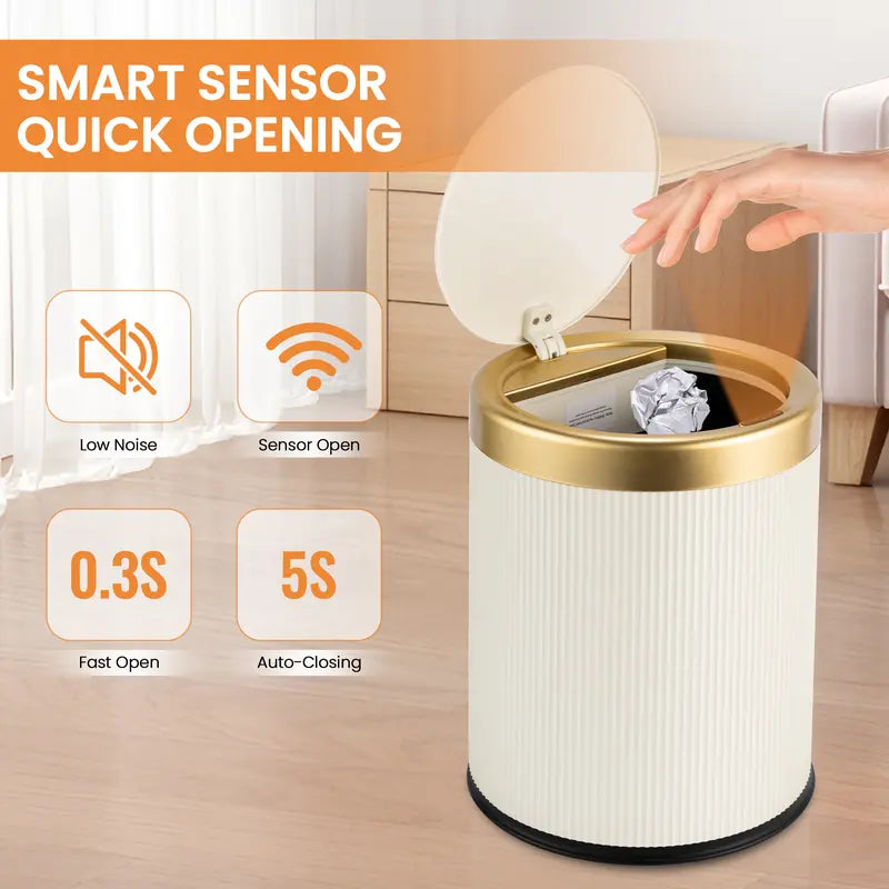Pukomc Motion Sensor Trash Can with Lid, 3.5 Gallon Touchless Trash Bin, Automatic Waterproof Bathroom Garbage Can, Large Capacity Odor Control Advanced Sensing Technology Stylish Beige summerwins