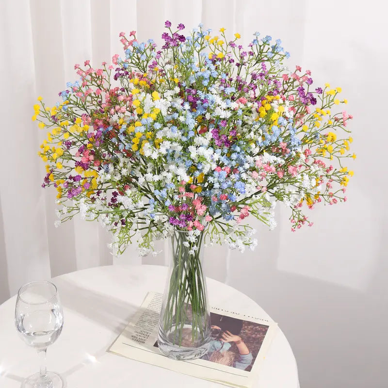 DEEMEI White Artificial Gypsophila Flower Bouquet with Faux Initial - Elegant Flower Bouquet Decorations for Wedding & Home Decor, Babys Breath