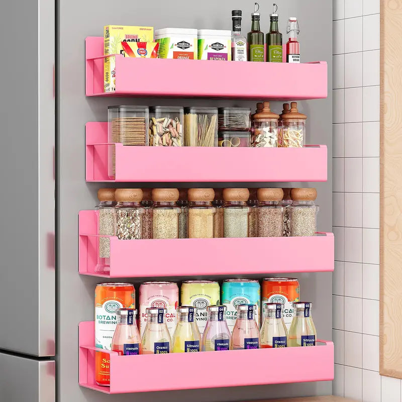 4 Pack Magnetic Spice Rack Organizer with Hooks for Refrigerator and Oven, Black Fridge Organizers and Storage for Kitchen
