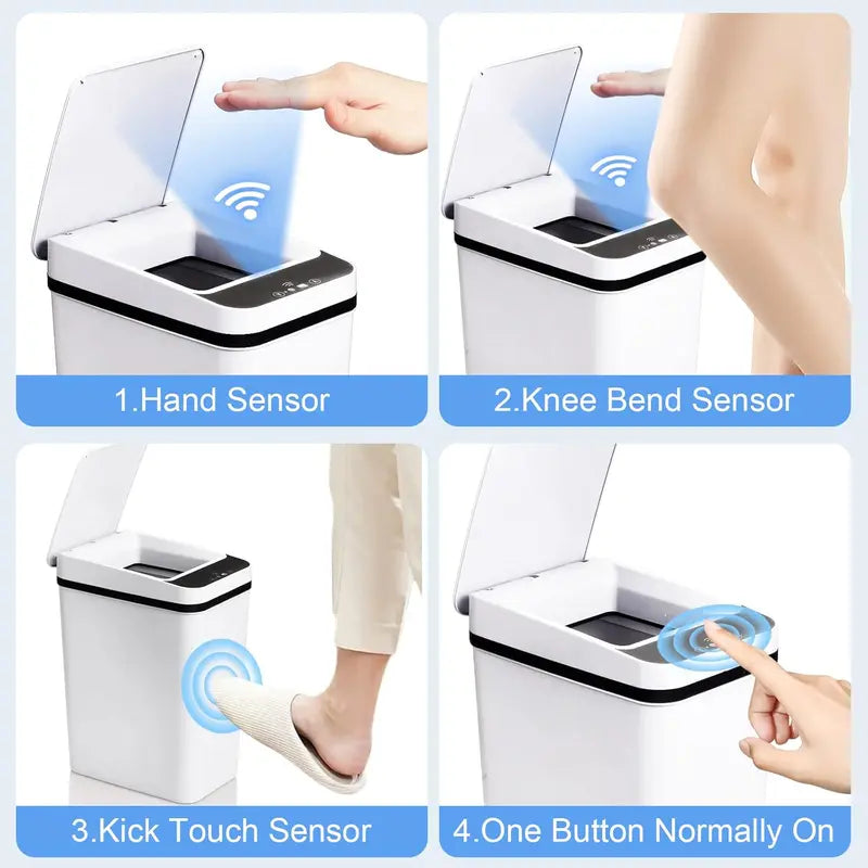 2.2 Gal Odor-Sealing Touchless Trash Can, ABS+PP Plastic Motion Sensor Smart Bin with Lid, Slim Waterproof Mini Can Bathroom Bins for Bedroom/Bath, Office