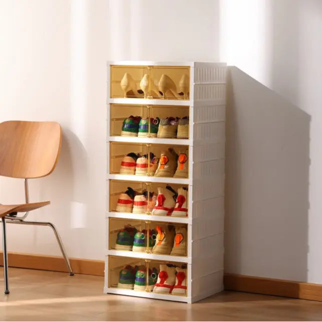 9-Tier Foldable Plastic Shoe Rack Organizer - Multilayer Display, Closet Organizer, Dust-Free Access, 18-Pair Capacity, Collapsible Stackable Magnetic Design, Fast 3-5 Min Setup, Compact Storage for Tiny Spaces (For Families/Individuals)