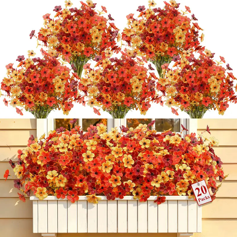 SHareconn 24/40/48 Bundles Decorative Faux Flowers Set - UV-Resistant Plastic Daisies, Eucalyptus Leaves, Flexible Stems for Shaping, Photorealism, Daily Geometric Home Outdoor Decor (Garage, Birthday Porch Use)