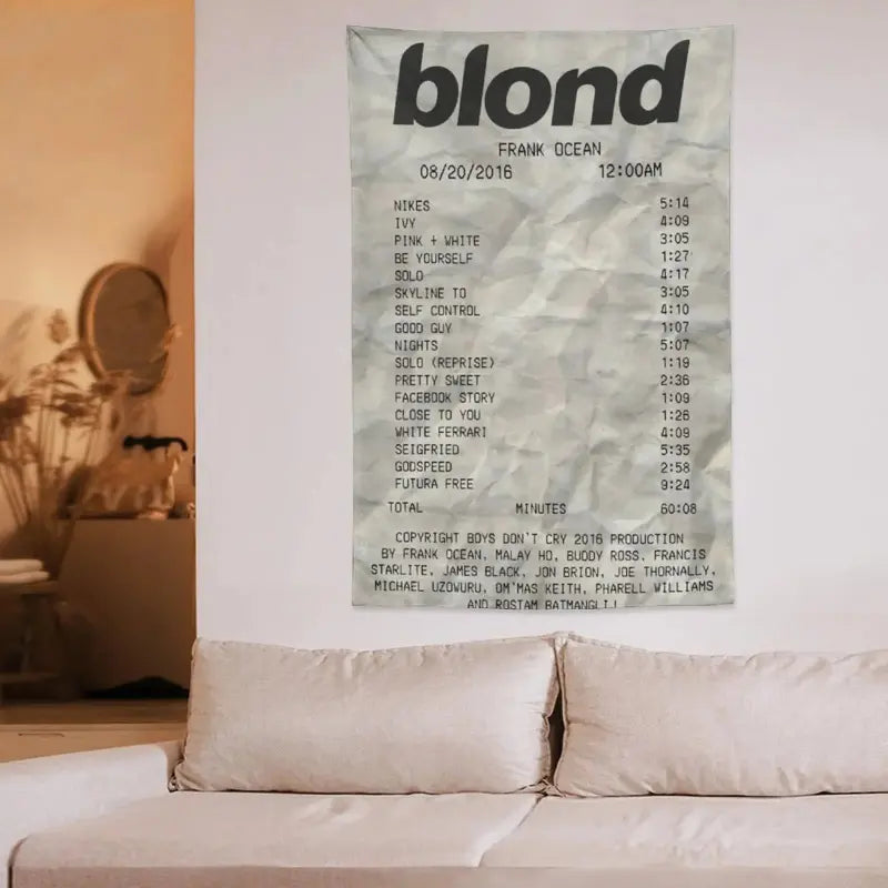 Frank Ocean Blond Flag Art Music Album Tapestry, Signature Print Decorative Polyester Tapestry, Wall Hanging Banner, Room Accessories for Bedroom & College Dorm Decor, White Room Decoration Gift, Wall Decor, Home Wall Hanging, Wall Flag 3*5 flag