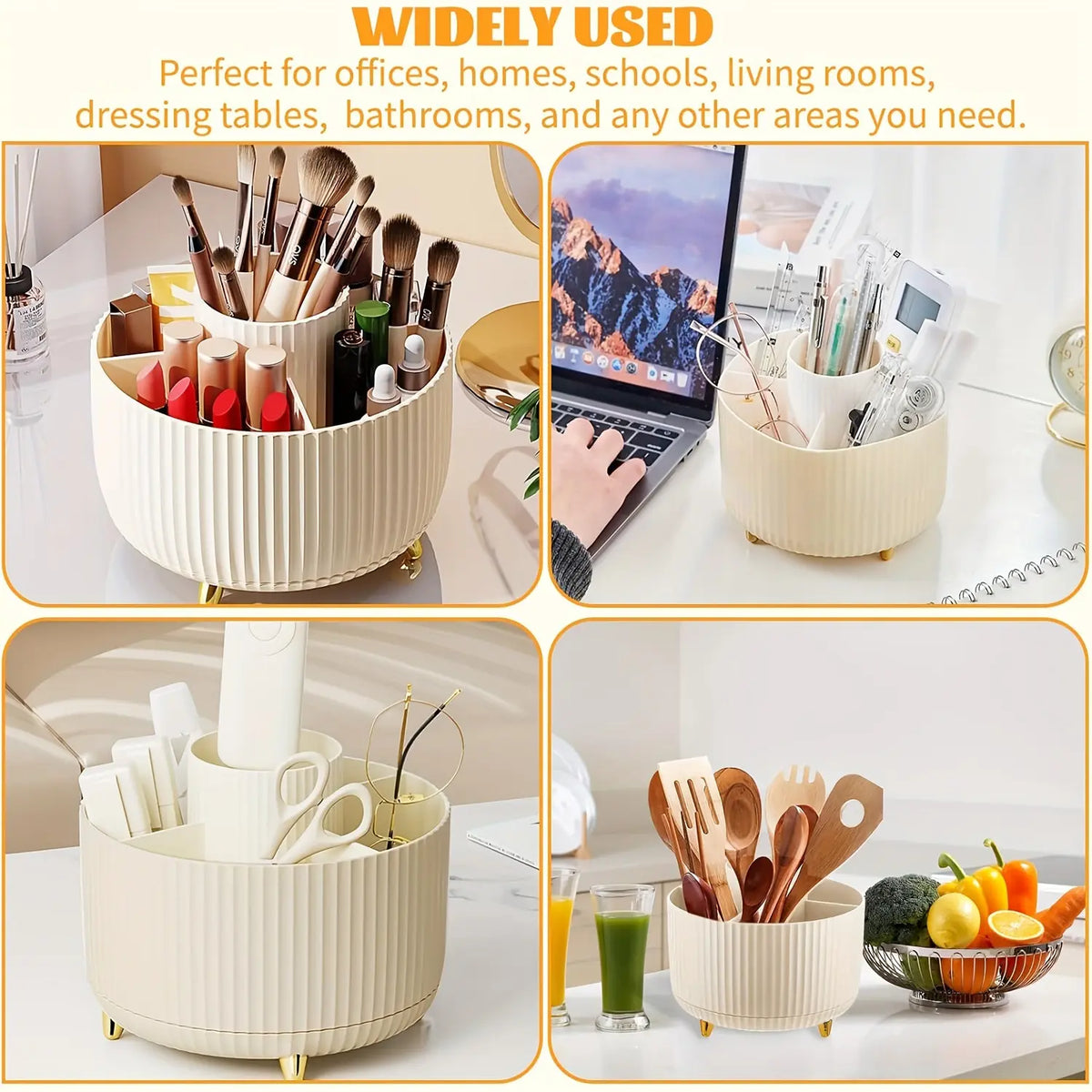 360-Degree Rotating Makeup Organizer Box, 5-Grid Plastic Cosmetic Storage Rack with Luxury Stripe Design, Cosmetic Organiser, Portable Brush Holder and Beauty Organizer, Makeup Tool Organizer #GLOBAL PICKS