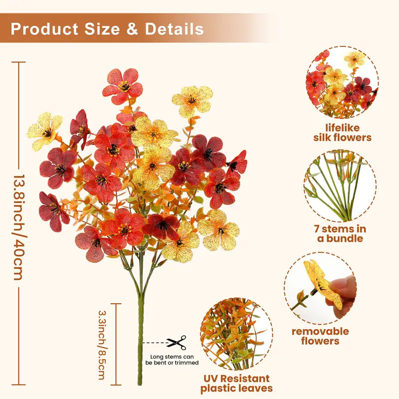 SHareconn 24/40/48 Bundles Decorative Faux Flowers Set - UV-Resistant Plastic Daisies, Eucalyptus Leaves, Flexible Stems for Shaping, Photorealism, Daily Geometric Home Outdoor Decor (Garage, Birthday Porch Use)