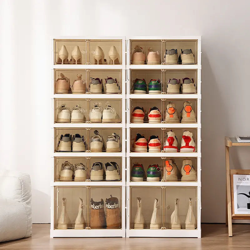 9-Tier Foldable Plastic Shoe Rack Organizer - Multilayer Display, Closet Organizer, Dust-Free Access, 18-Pair Capacity, Collapsible Stackable Magnetic Design, Fast 3-5 Min Setup, Compact Storage for Tiny Spaces (For Families/Individuals)