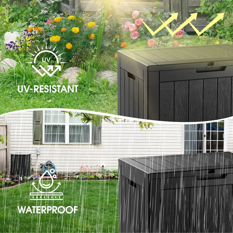 BIFANUO Durable Rattan Pattern Resin Plastic Outdoor Storage Box with Lid - 31/50 Gal, Lockable Snap-Closure Organiser, Side Table for Patio Use, Storage Organization, Home Improvement Needs