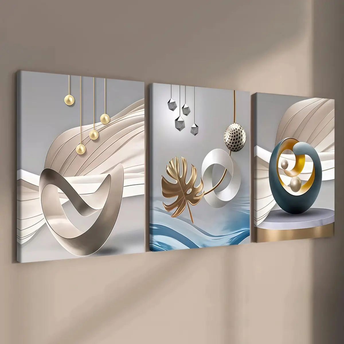 3-count wooden frame canvas, geometric pattern design abstract three-panel decorative poster, office poster, home decoration, Modern home decor, family poster, modern wall art, Aesthetic Wall Decor, Wall decor pictures, Artwork For Walls