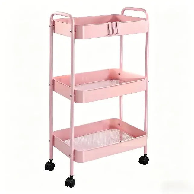 Kitchen Cart Bedroom Storage Cart Small Table Bedside Office Cart, Rolling Cart Stand 3-Tier Multi-Purpose Metal Storage Organizer Rack Kitchen Office Home Books Baby Toy Cart Stand