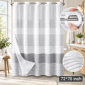 Grey Striped Geometric Double-Layer No Hook Shower Curtain, Mesh Top Window, Hook-Free Design, Easy Installation, Farmhouse, Hotel, Modern Home Decoration, 72x75in
