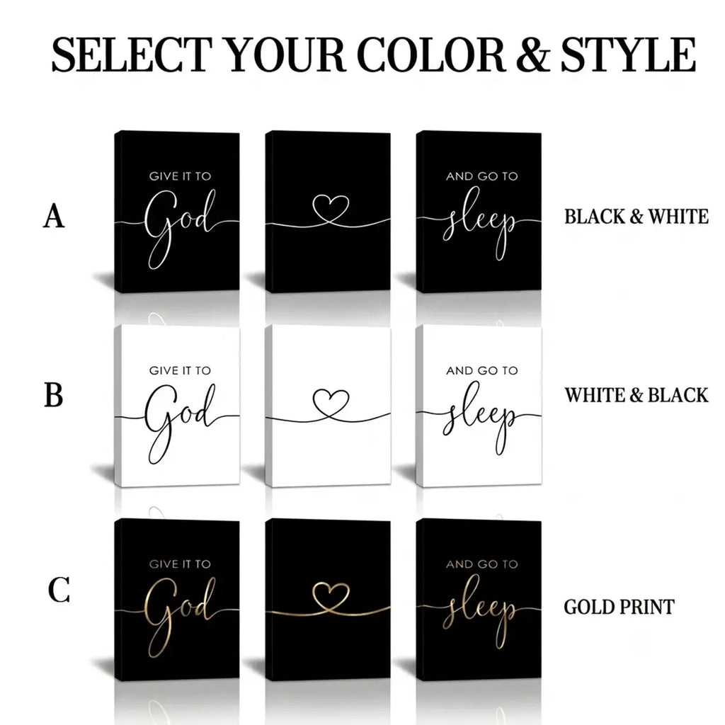 Wood Framed Canvas Wall Art, 3 Counts/set Give It To God and Go To Sleep Letter Pattern Printed Wall Decor, Wall Art for Home Living Room Bedroom Office Gallery, Ornaments #GLOBAL PICKS
