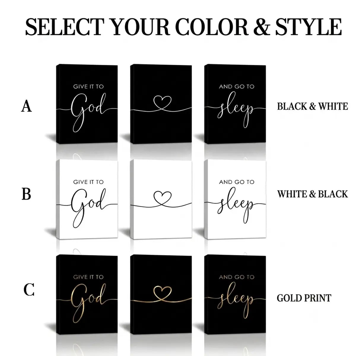 Wood Framed Canvas Wall Art, 3 Counts/set Give It To God and Go To Sleep Letter Pattern Printed Wall Decor, Wall Art for Home Living Room Bedroom Office Gallery, Ornaments #GLOBAL PICKS