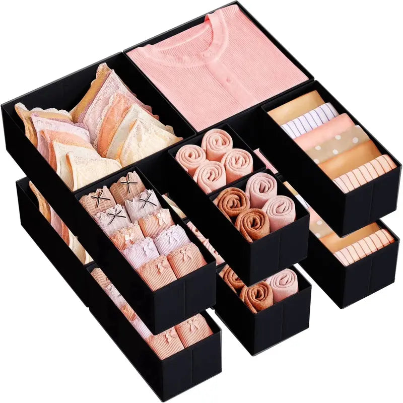 STOWM 12 or 6-Pack Foldable Fabric Drawer Organizer Dividers - Durable Lightweight Home Organizer Storage with Compartments, Fabric Storage Units for Underwear, Socks, Lingerie, Pink Closet Clothing Bins summerwins