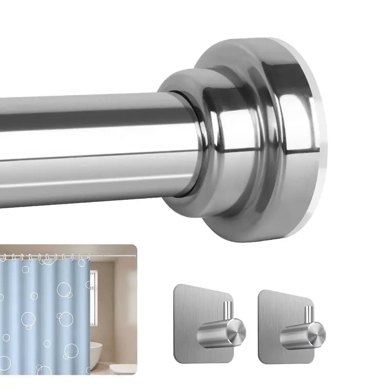 Shower Curtain Rod with 2 Hooks, Adjustable 31-80 inch Spring Tension Stainless Steel Telescoping Rod No Drill for Bathroom