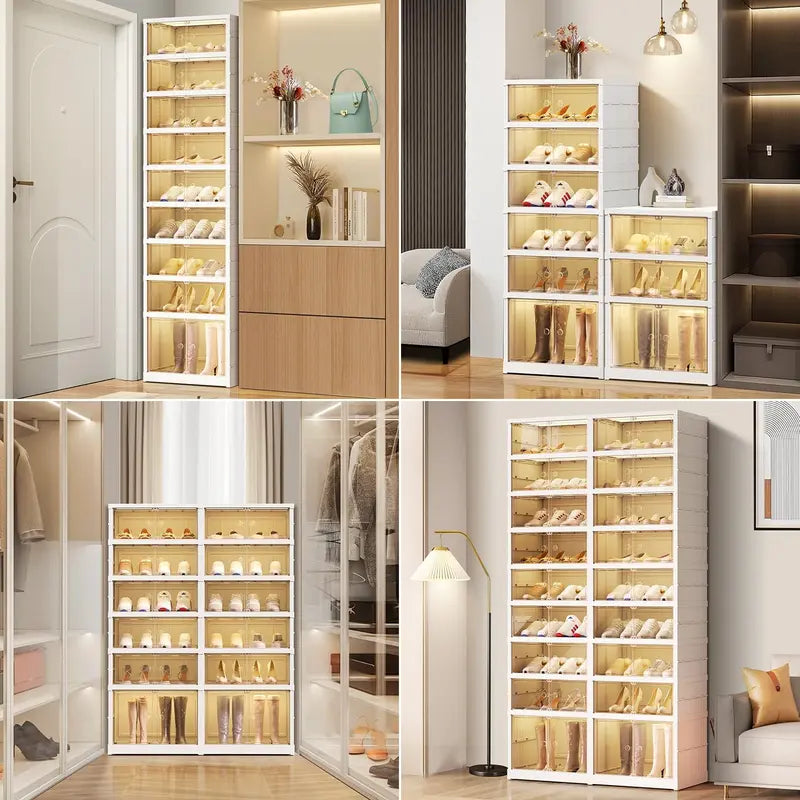 9-Tier Foldable Plastic Shoe Rack Organizer - Multilayer Display, Closet Organizer, Dust-Free Access, 18-Pair Capacity, Collapsible Stackable Magnetic Design, Fast 3-5 Min Setup, Compact Storage for Tiny Spaces (For Families/Individuals)