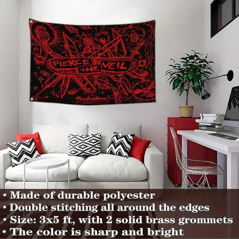 Pierces the Veil Flag Tapestry Poster Banner Funny Flags for Teen s Room Bedroom College Dorm Meme Flags Print Decor Wall