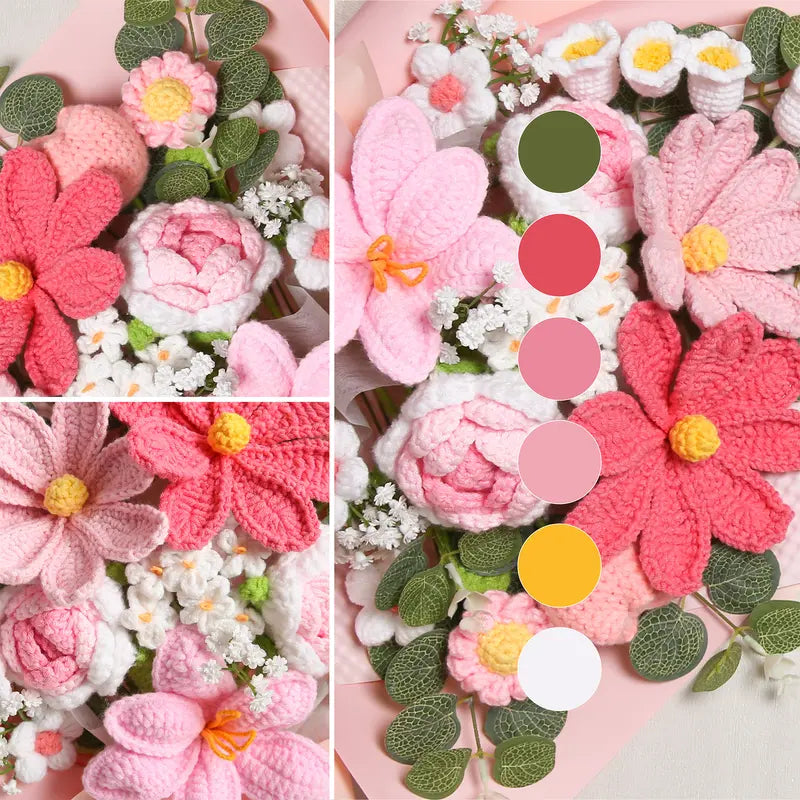 EZsenses Decorative Crochet Rose Artificial Flower Bouquet Set - Premium Yarn, Handmade Charm, Gift Bag, Greeting Card, Mom Birthday Gift, Home/Wedding Decor (Floral Decorative Flowers, Plants & Fruit)