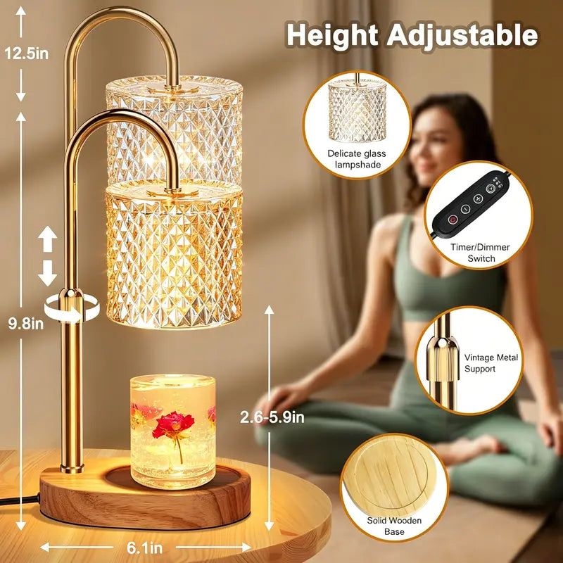 Adjustable Height Candle Warmer Lamp with Timer, Dimmer Control & 2 Heating Bulbs - Electric Light for Wax Melts & Jar Candles, Aesthetic Home Decor, Room Decorations, Apartment Accessories, Ideal Housewarming Gift