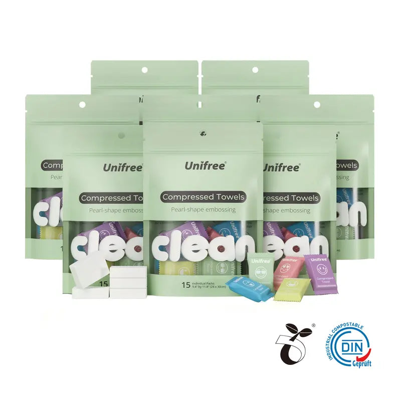 Unifree Compressed Towel Tablets - XL Soft, Eco-Friendly, Biodegradable Plant Fiber Disposable Face Towels - Individually Wrapped, Portable, Multi-Purpose for Travel, Camping, Hotel Stays,